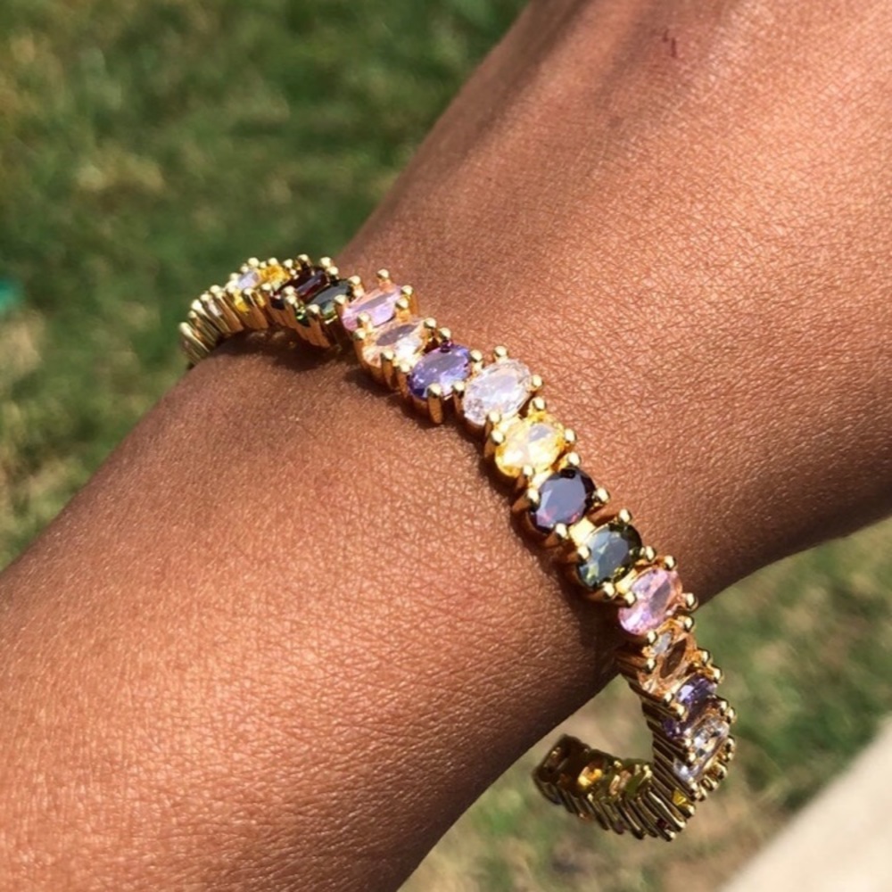 Gold Plated Swarovski Elements Cuff Adjustable Br… - image 8